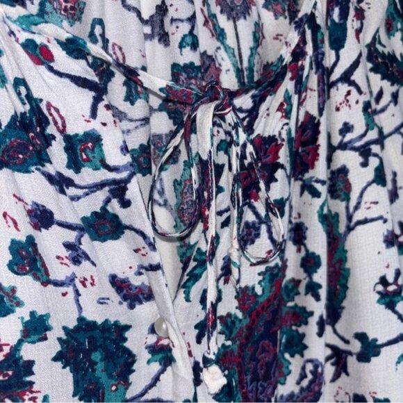 Lucky Brand Women's Large Floral Blouse Tunic Top Peasant Boho Long Sleeve Tie - Picture 5 of 10